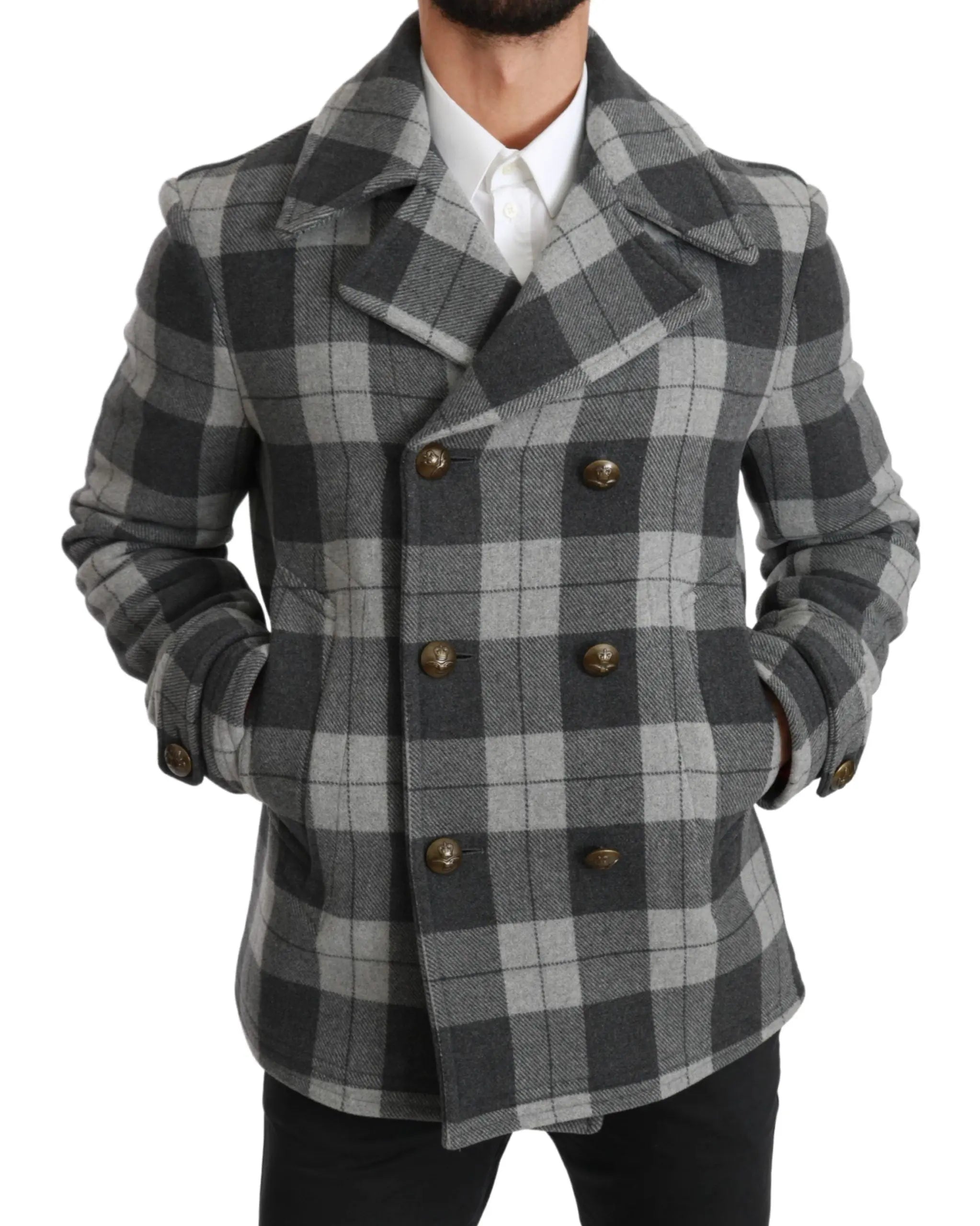 Dolce & Gabbana Gray Check Wool Cashmere Coat Jacket - Zeiniez