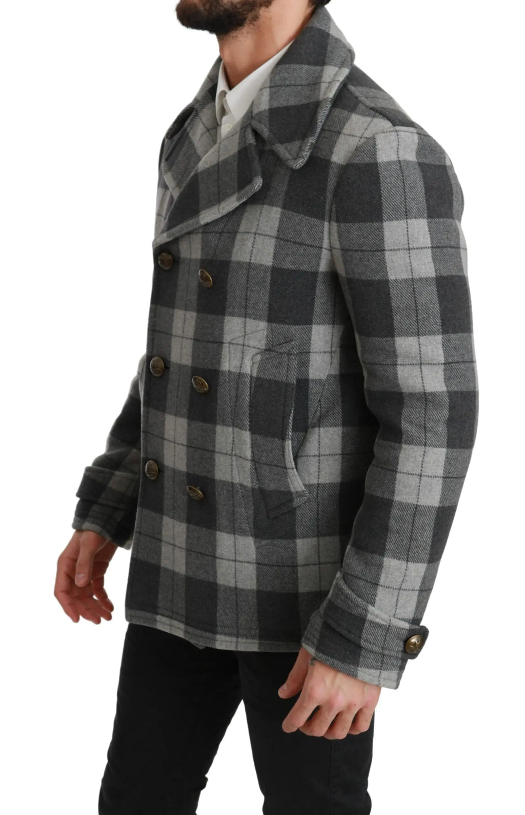 Dolce & Gabbana Gray Check Wool Cashmere Coat Jacket - Zeiniez