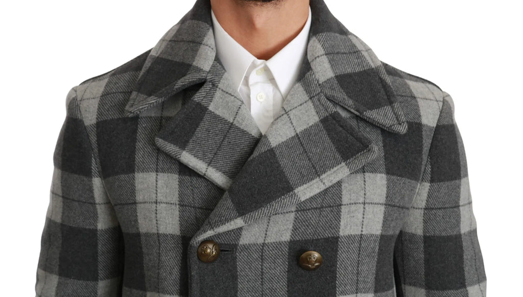 Dolce & Gabbana Gray Check Wool Cashmere Coat Jacket - Zeiniez