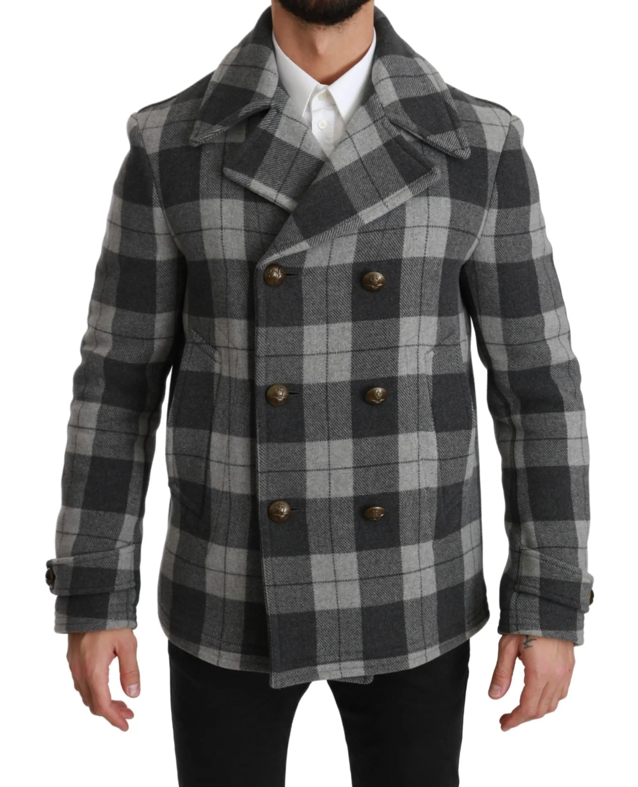 Dolce & Gabbana Gray Check Wool Cashmere Coat Jacket - Zeiniez