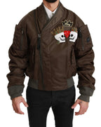 Dolce & Gabbana Brown Beaded Crown Skull Logo Jacket - Zeiniez