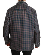 Dolce & Gabbana Navy Blue Patterned Double Breasted Coat Jacket - Zeiniez