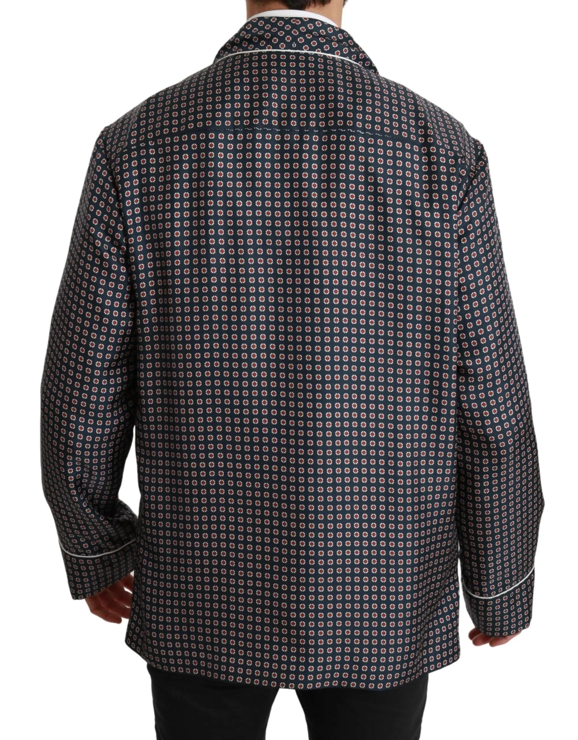 Dolce & Gabbana Navy Blue Patterned Double Breasted Coat Jacket - Zeiniez