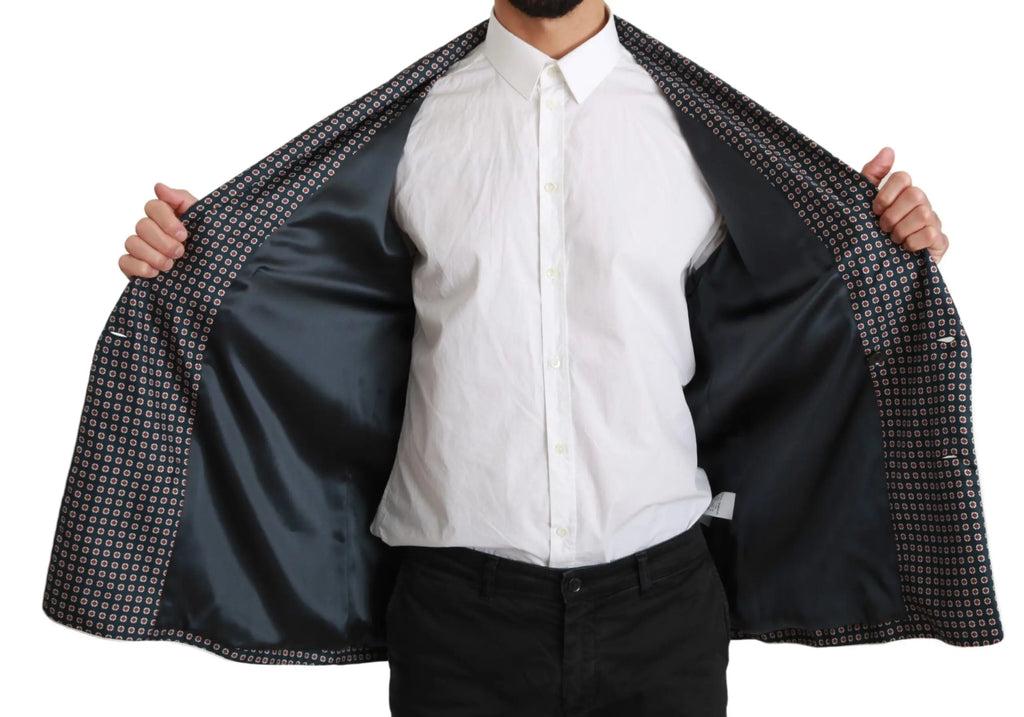 Dolce & Gabbana Navy Blue Patterned Double Breasted Coat Jacket - Zeiniez