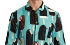Dolce & Gabbana Blue Silk Ice Cream Print Casual Shirt - Zeiniez