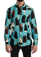 Dolce & Gabbana Blue Silk Ice Cream Print Casual Shirt - Zeiniez