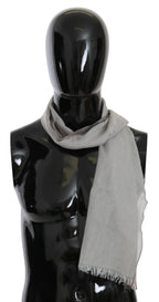 Costume National Gray Fringe Neck Wrap Cotton Scarf - Zeiniez