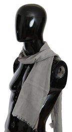 Costume National Gray Fringe Neck Wrap Cotton Scarf - Zeiniez