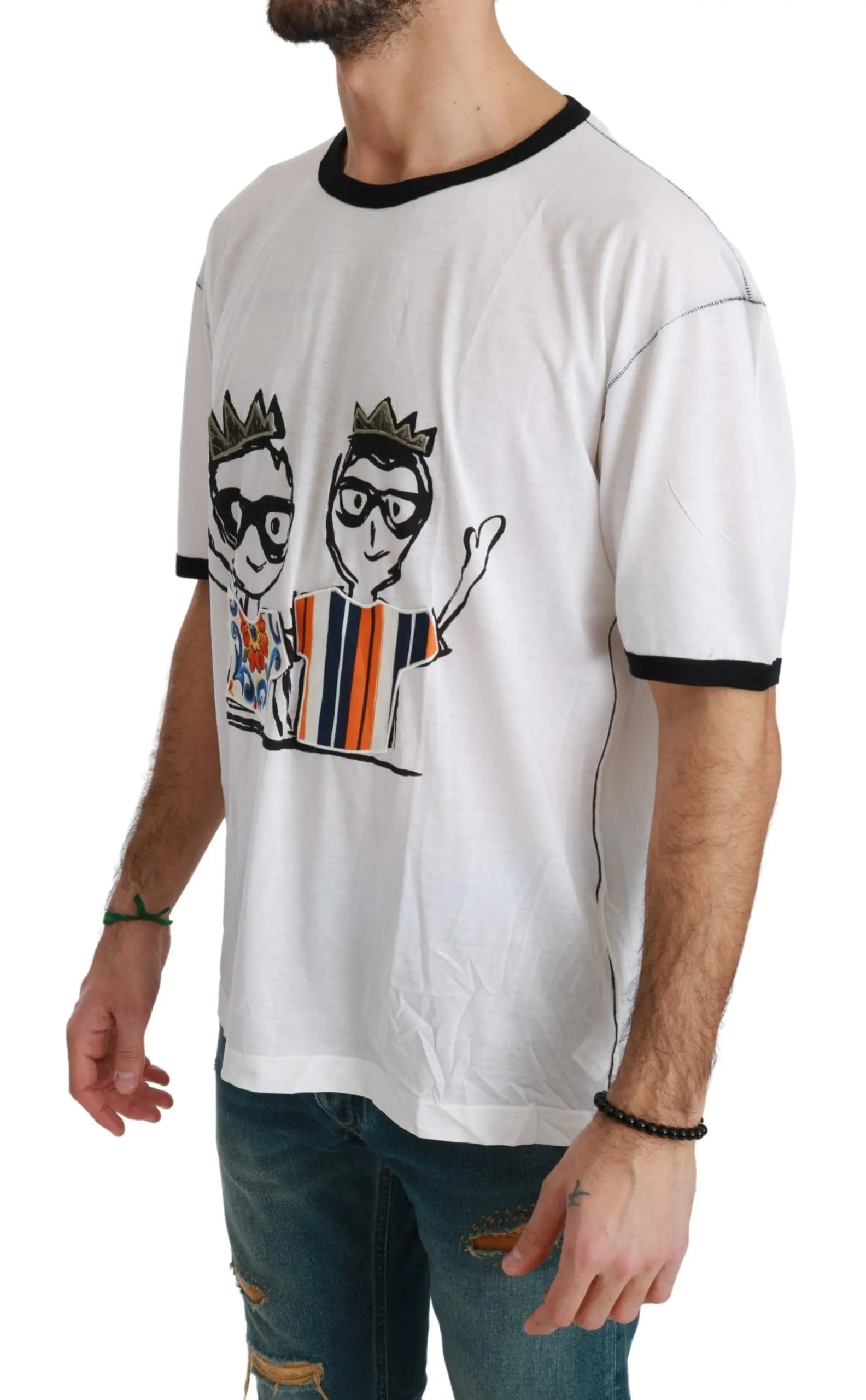 Dolce & Gabbana White Men Print #dgfamily Cotton T-shirt - Zeiniez