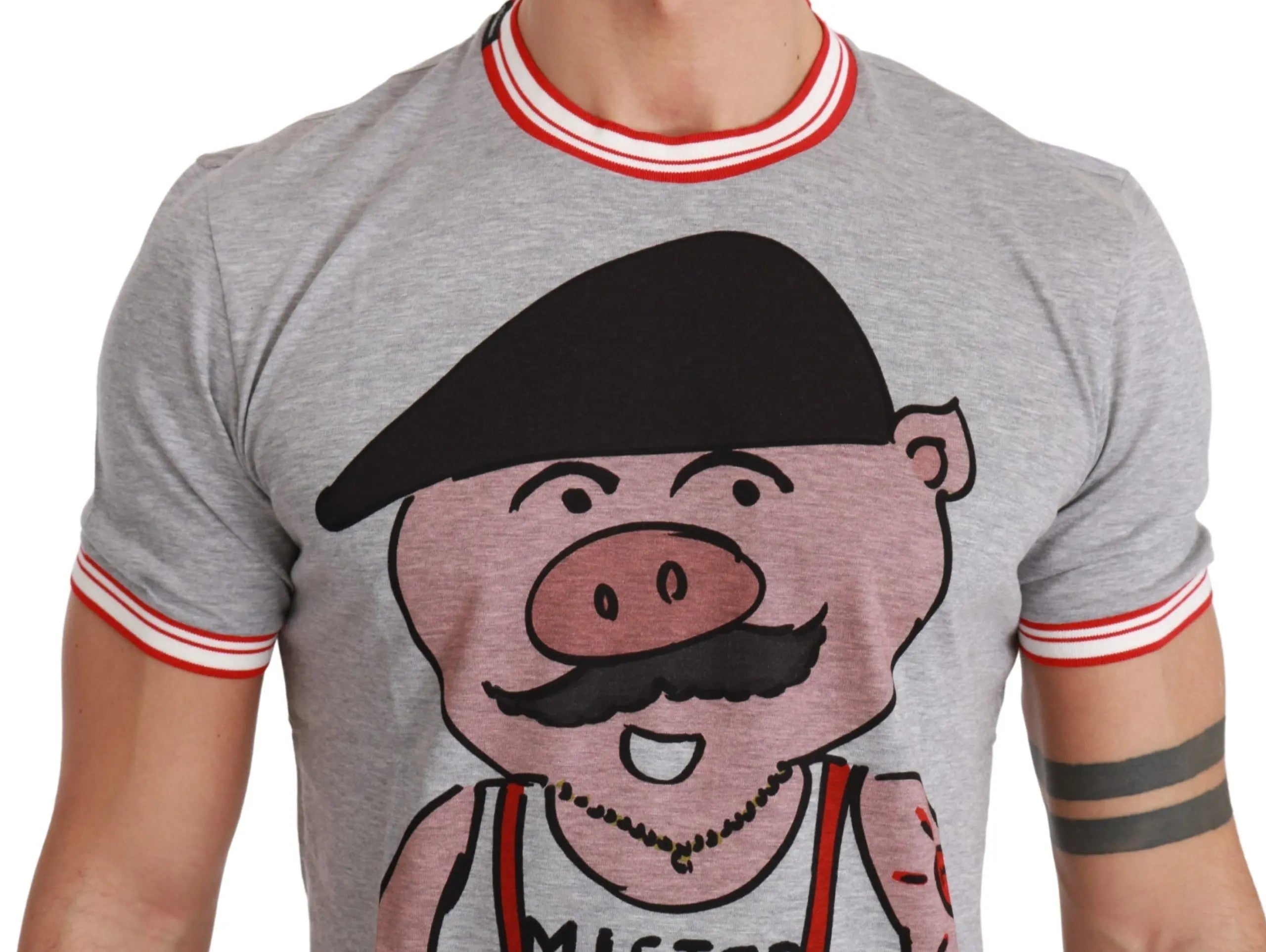 Dolce & Gabbana Gray Cotton Top 2019 Year of the Pig T-shirt - Zeiniez