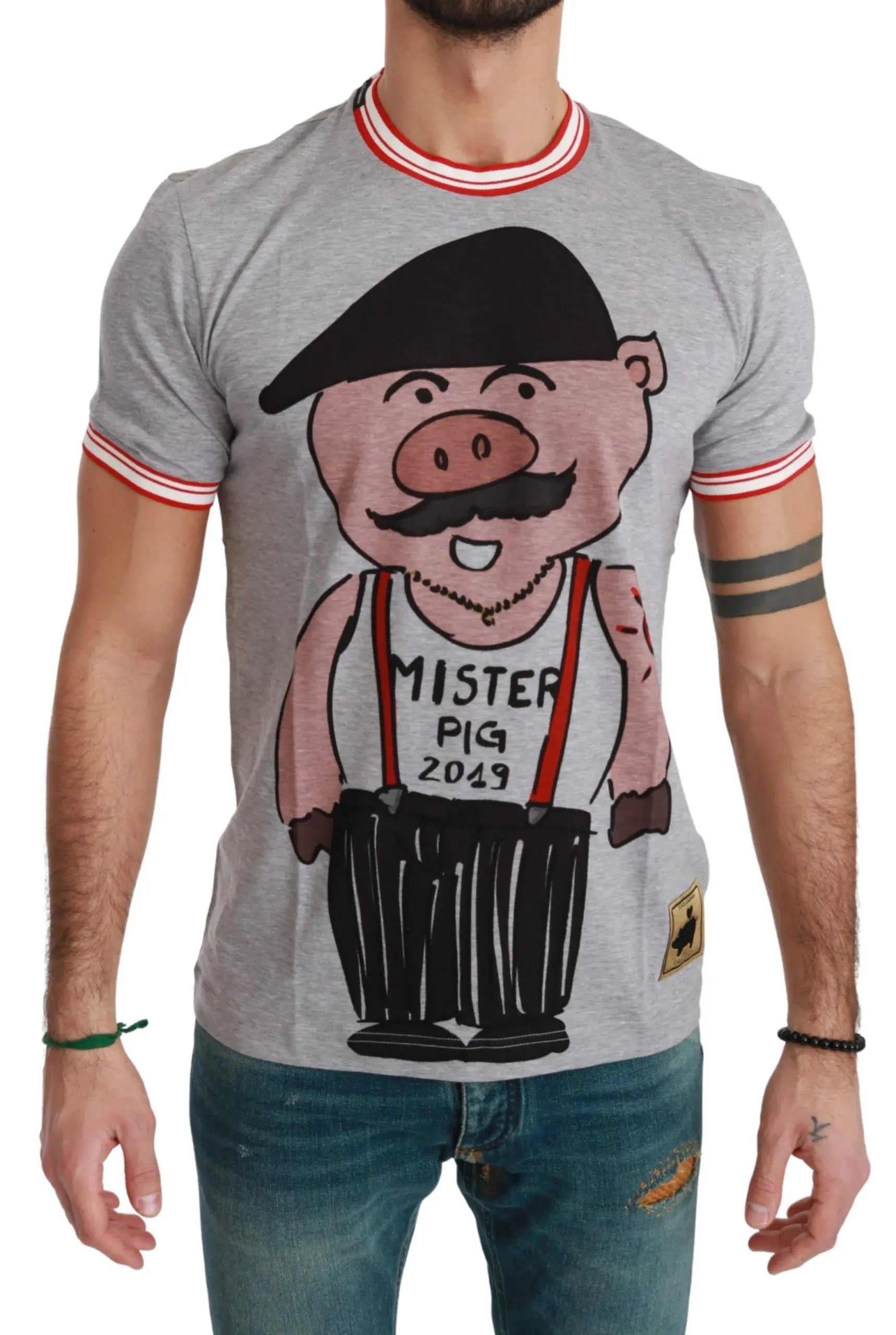 Dolce & Gabbana Gray Cotton Top 2019 Year of the Pig T-shirt - Zeiniez