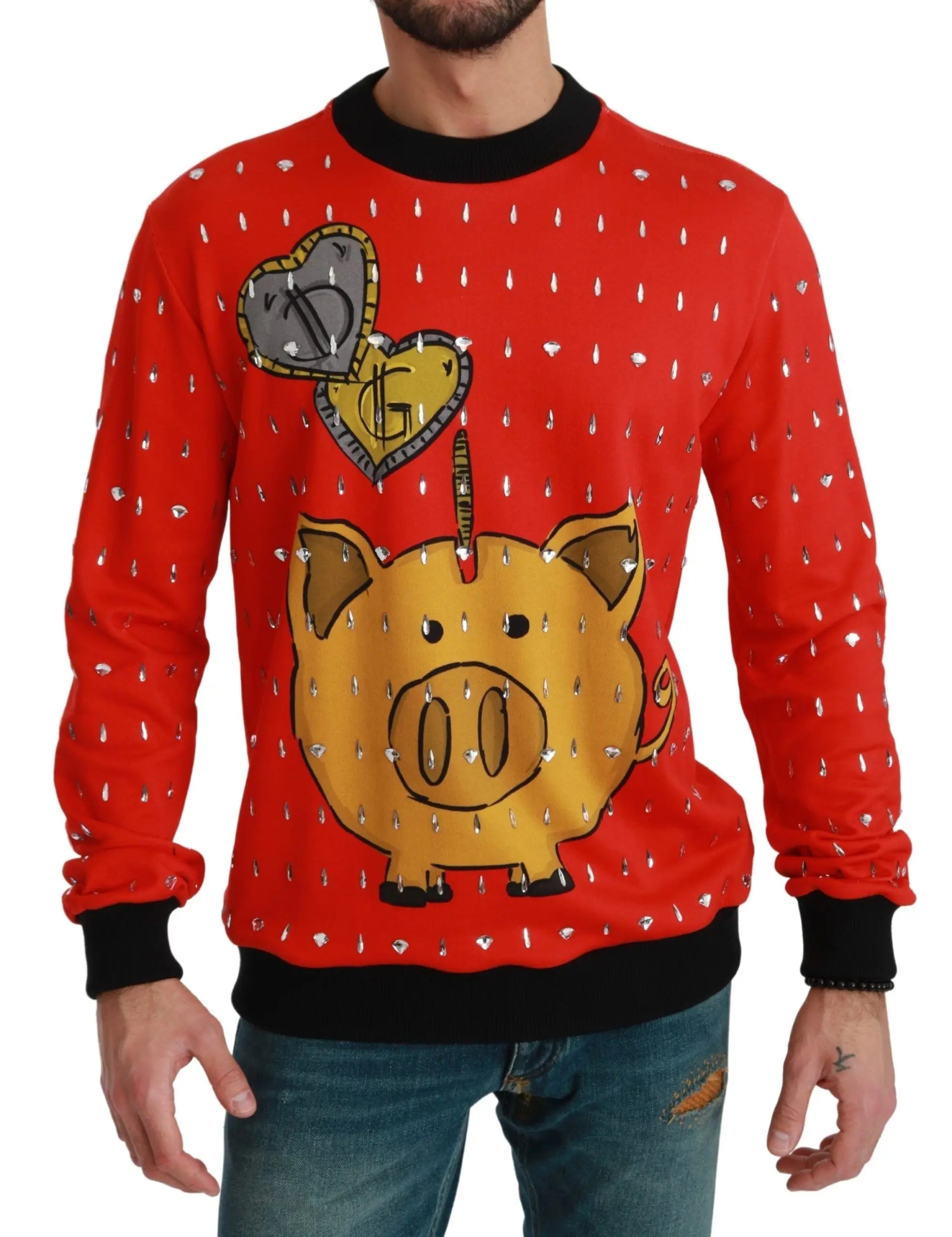 Dolce & Gabbana Red Crystal Pig of the Year Sweater - Zeiniez