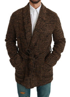 Dolce & Gabbana Brown Checkered Wool Robe Coat  Wrap Jacket - Zeiniez