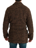 Dolce & Gabbana Brown Checkered Wool Robe Coat  Wrap Jacket - Zeiniez