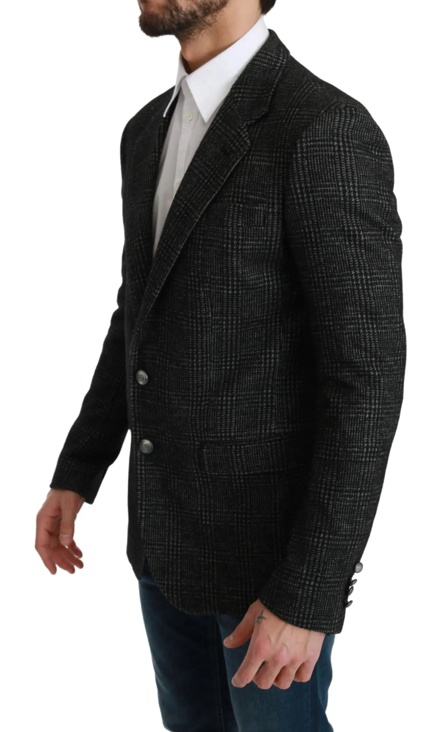 Dolce & Gabbana Gray Plaid Check Slim Fit Jacket Blazer - Zeiniez