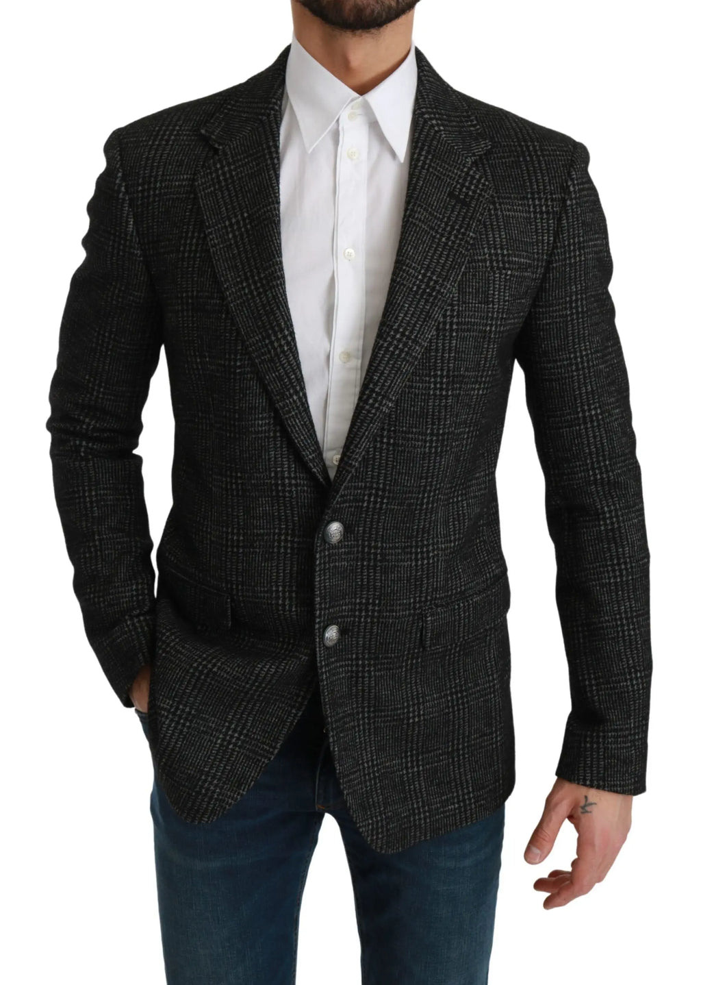 Dolce & Gabbana Gray Plaid Check Slim Fit Jacket Blazer - Zeiniez