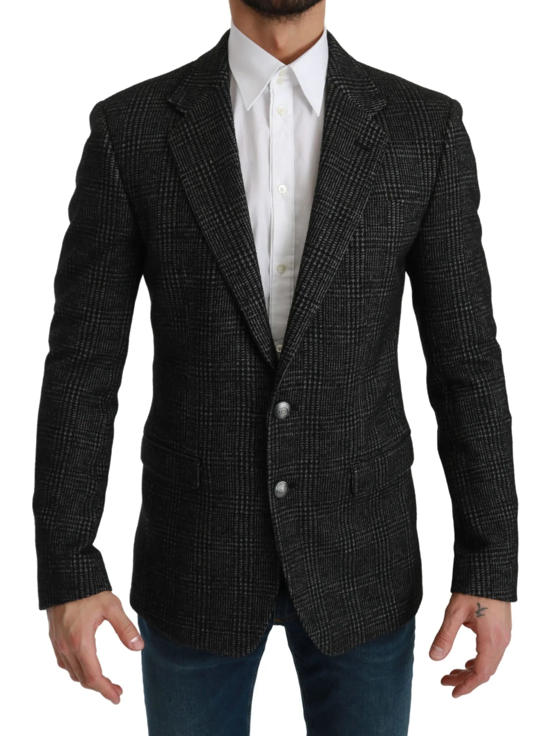Dolce & Gabbana Gray Plaid Check Slim Fit Jacket Blazer - Zeiniez