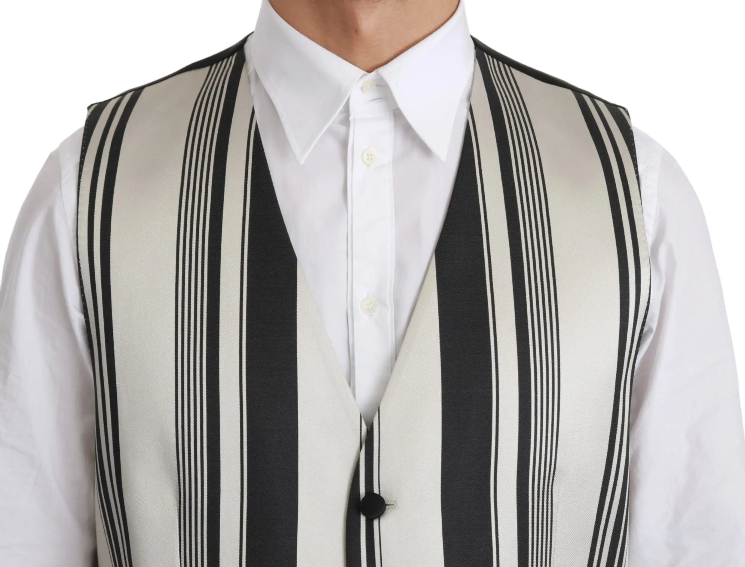 Dolce & Gabbana White Black Stripes Waistcoat Formal Vest - Zeiniez