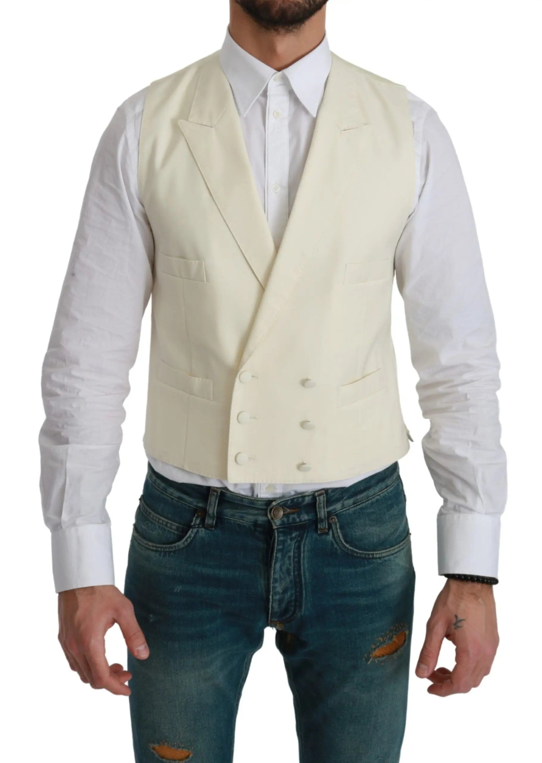 Dolce & Gabbana White Waistcoat Formal Wool  Vest - Zeiniez