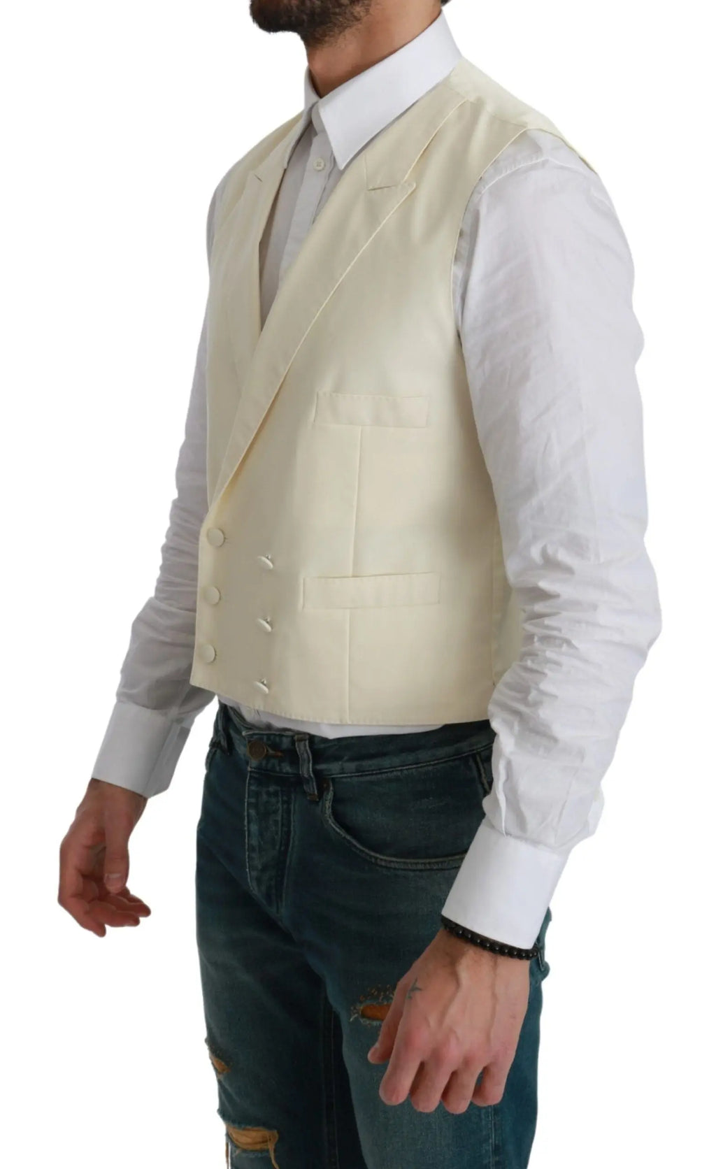 Dolce & Gabbana White Waistcoat Formal Wool  Vest - Zeiniez