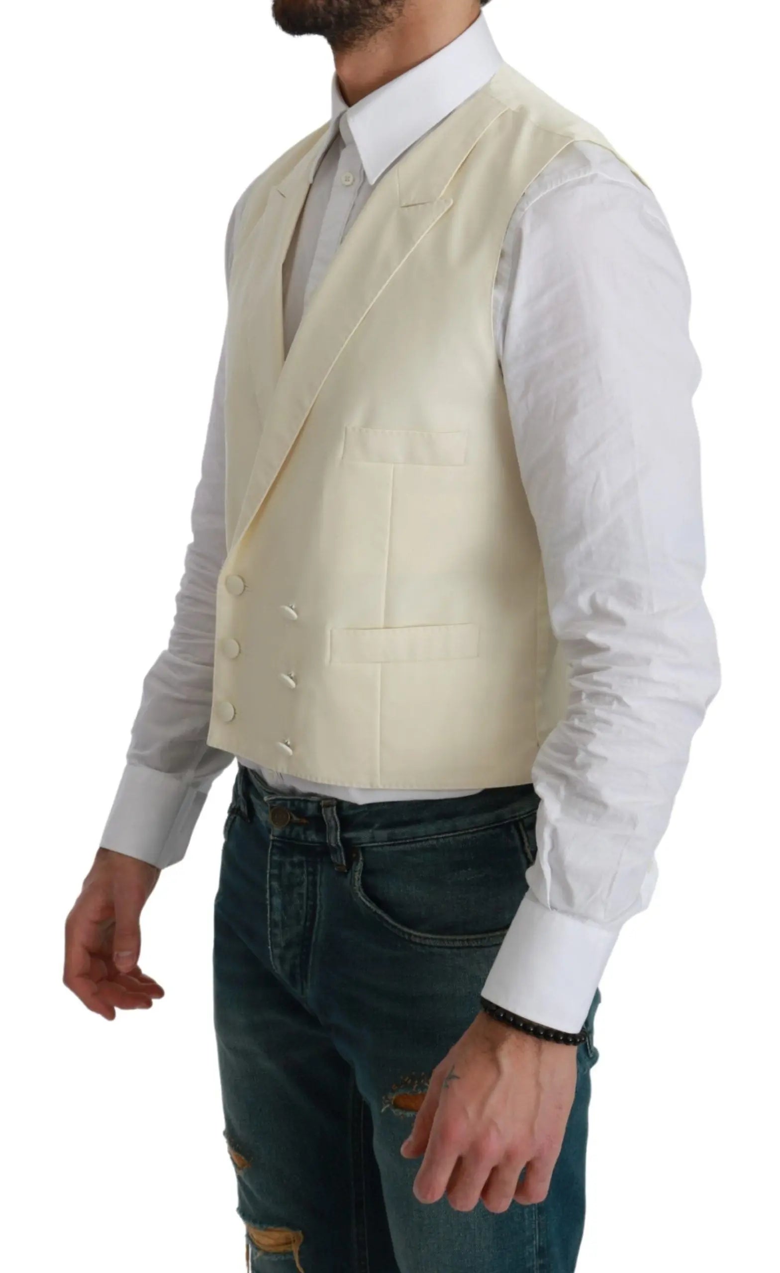 Dolce & Gabbana White Waistcoat Formal Wool  Vest - Zeiniez
