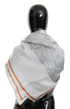 Costume National Gray Red Silk Shawl Foulard Wrap Scarf - Zeiniez