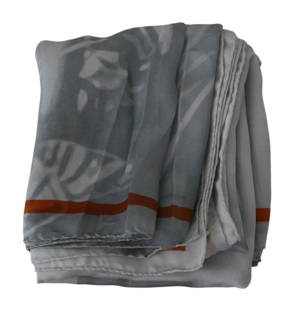 Costume National Gray Red Silk Shawl Foulard Wrap Scarf - Zeiniez