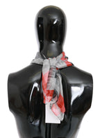 Costume National Red 100% Silk Branded Gray Scarf - Zeiniez