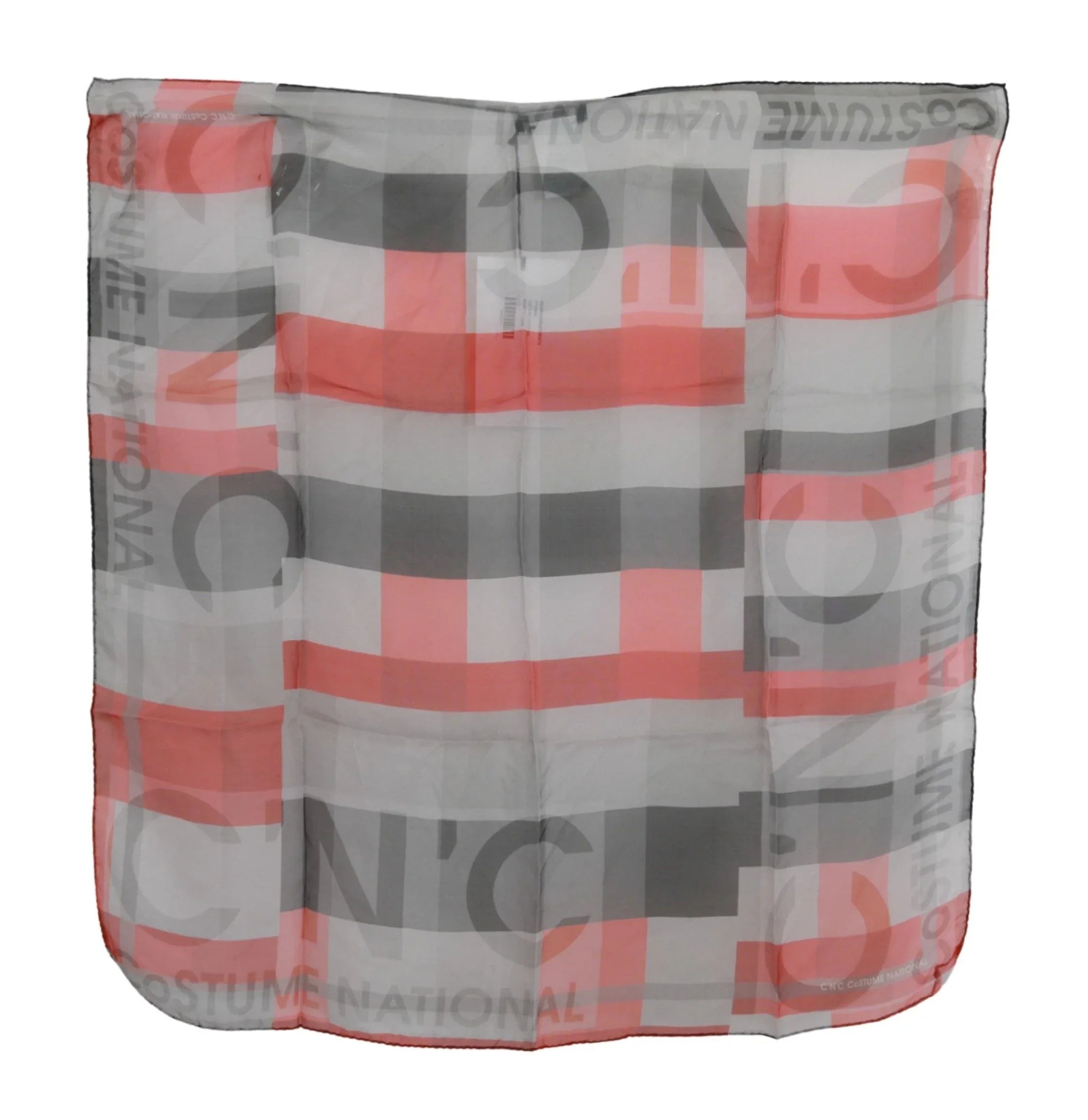 Costume National Red 100% Silk Branded Gray Scarf - Zeiniez