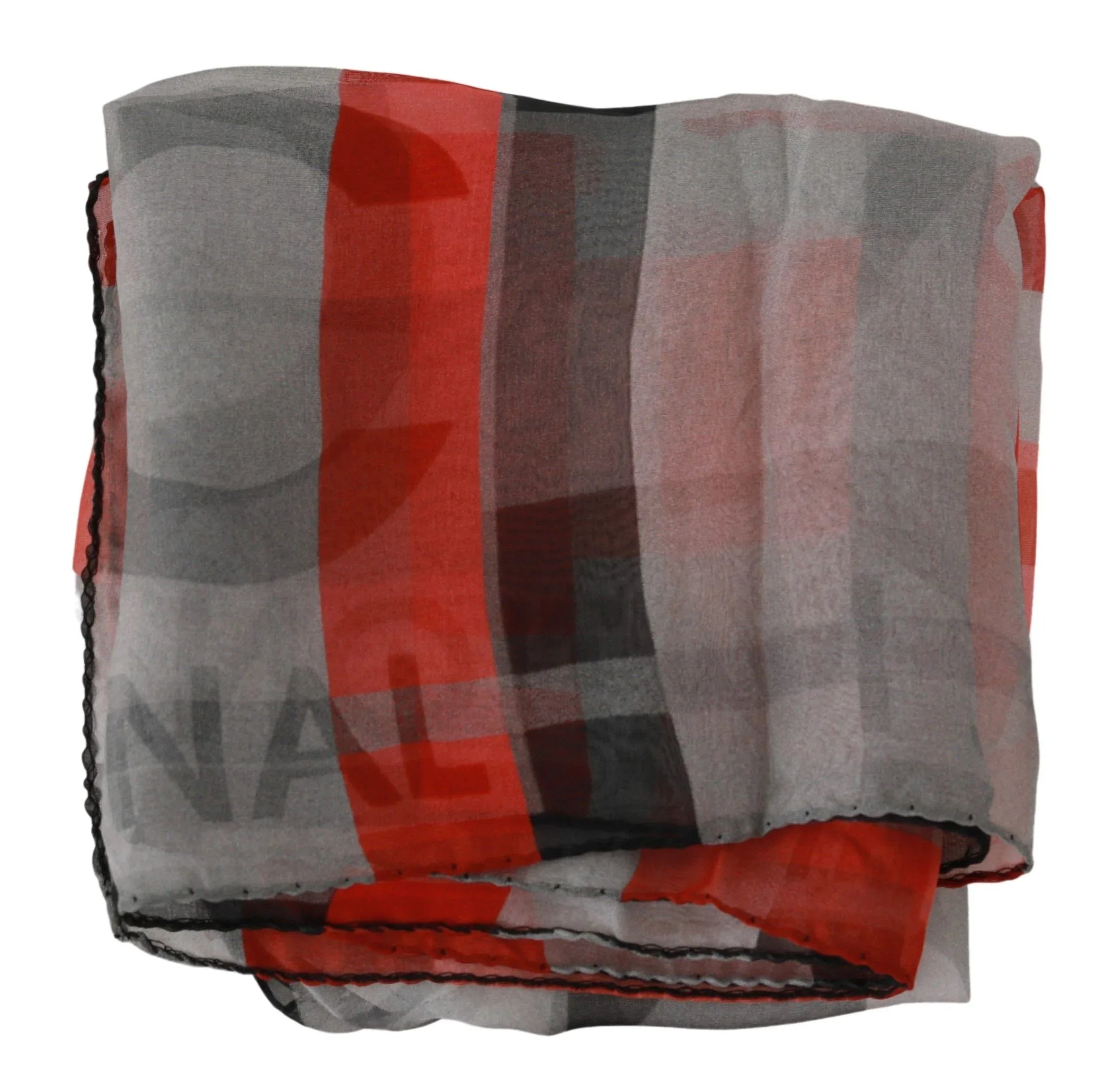 Costume National Red 100% Silk Branded Gray Scarf - Zeiniez