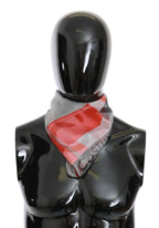 Costume National Red 100% Silk Branded Gray Scarf - Zeiniez