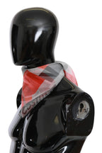 Costume National Red 100% Silk Branded Gray Scarf - Zeiniez