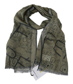 GF Ferre Green Wool Viscose Foulard Patterned Branded Scarf - Zeiniez