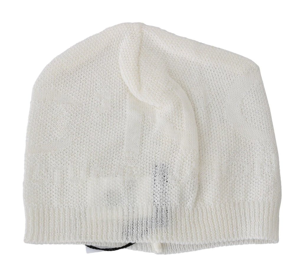 Costume National Beanie White Wool Blend Branded Hat - Zeiniez