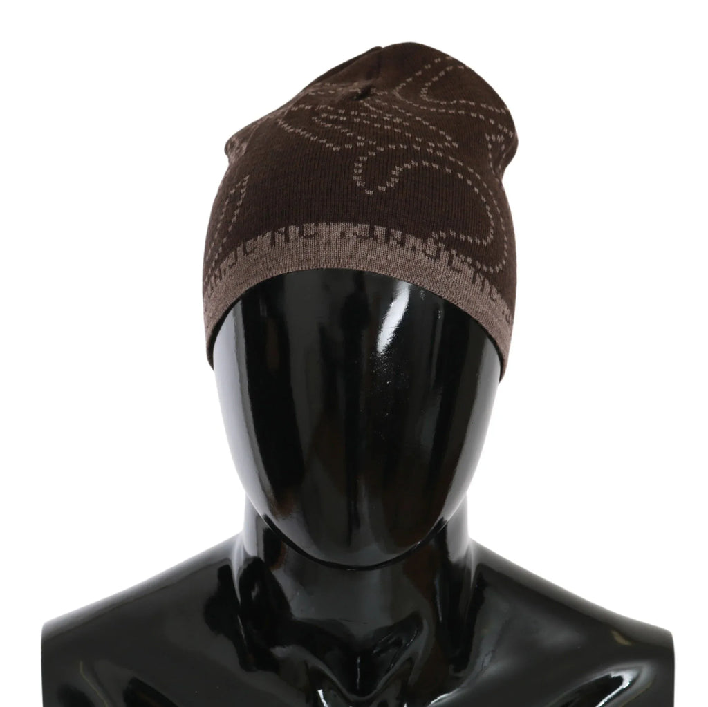 Costume National Beanie Brown Wool Blend Branded Hat - Zeiniez
