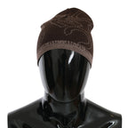 Costume National Beanie Brown Wool Blend Branded Hat - Zeiniez
