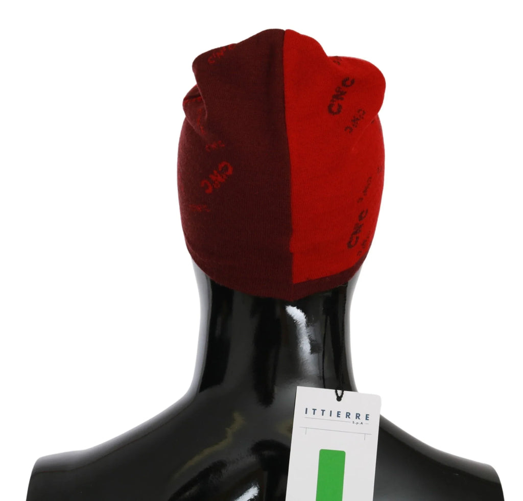 Costume National Red Wool Blend Branded Beanie Hat - Zeiniez