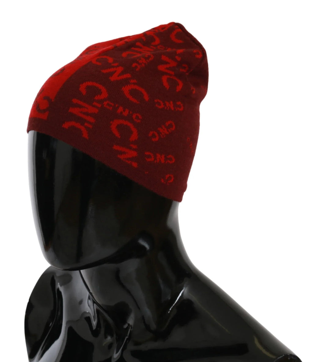 Costume National Red Wool Blend Branded Beanie Hat - Zeiniez
