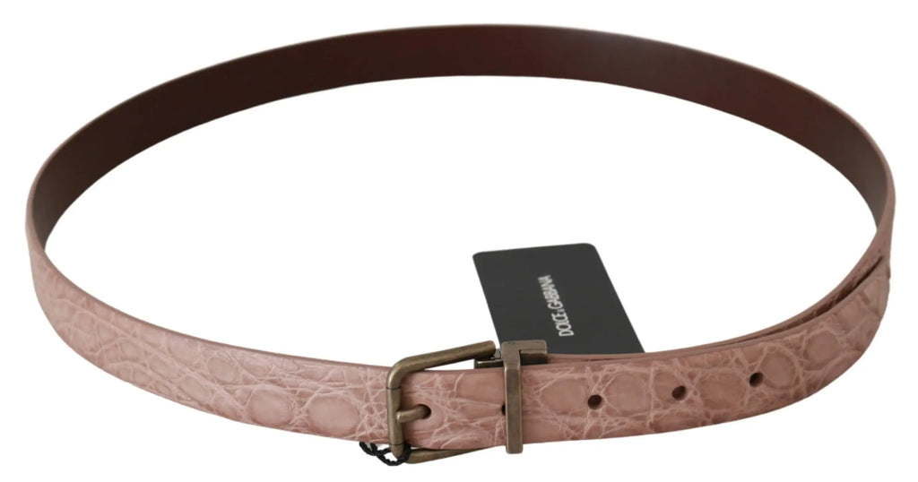 Dolce & Gabbana Beige Exotic Skin Gold Buckle Leather Belt - Zeiniez