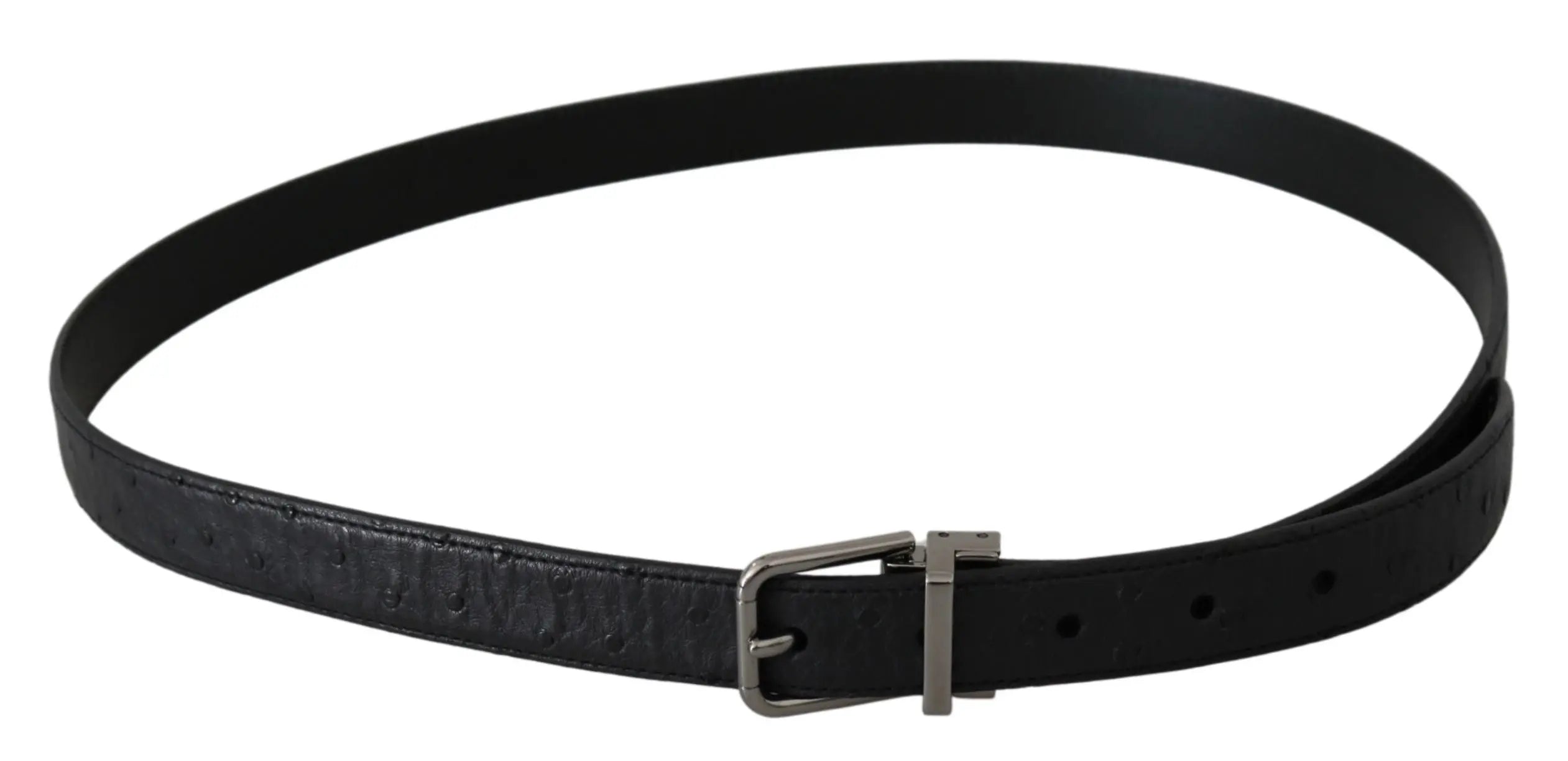 Dolce & Gabbana Black Exotic Skin Pattern Silver Buckle Belt - Zeiniez