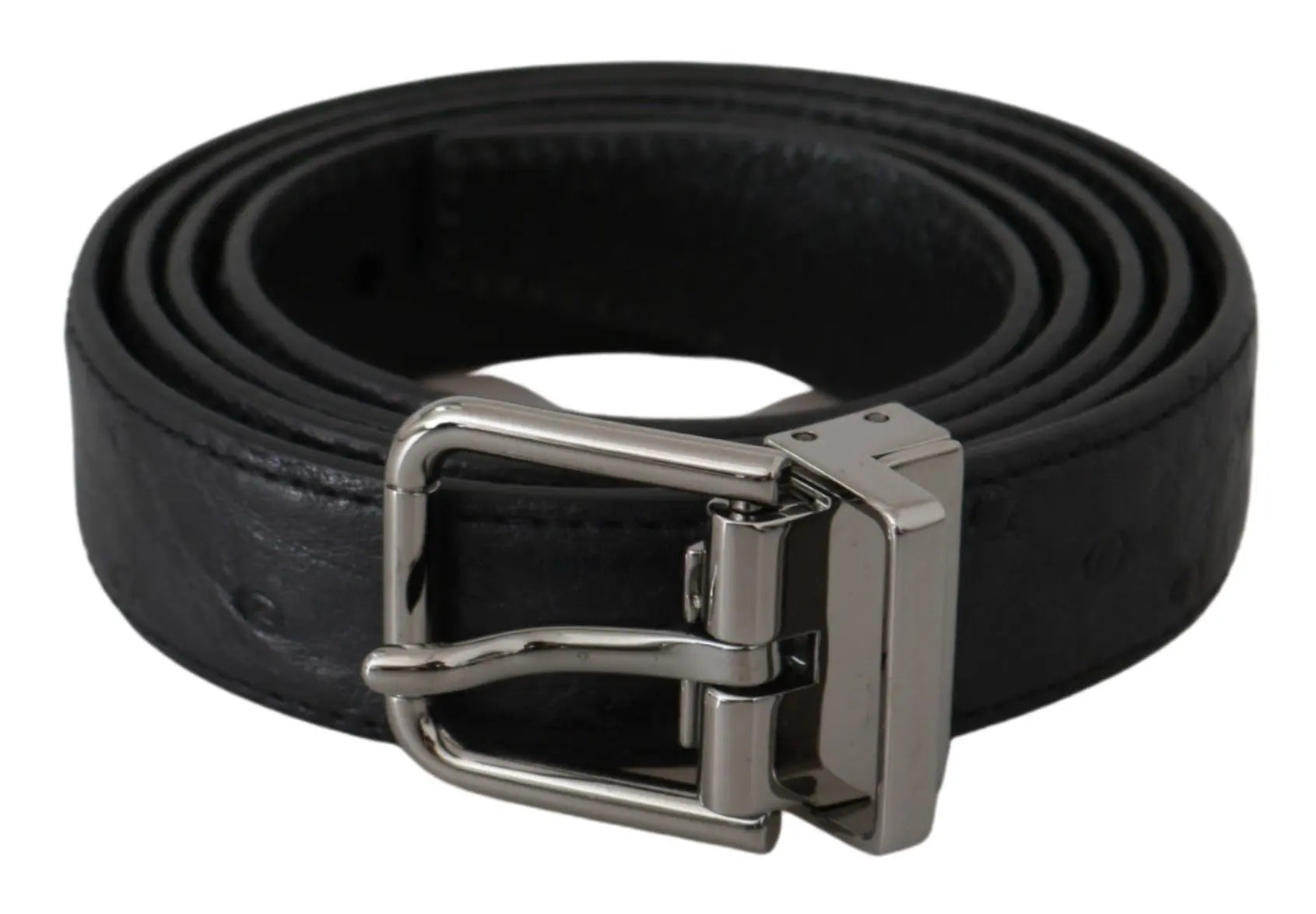 Dolce & Gabbana Black Exotic Skin Pattern Silver Buckle Belt - Zeiniez