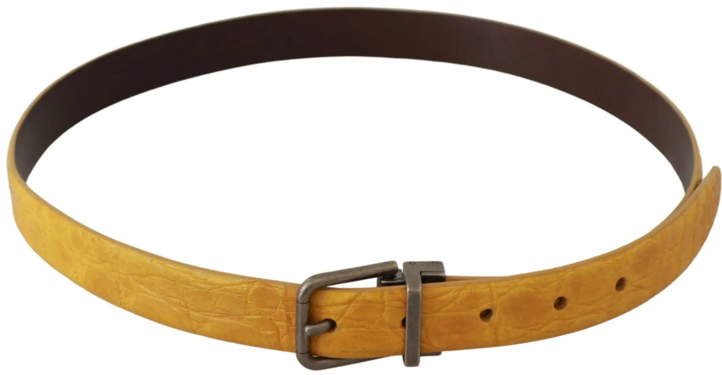 Dolce & Gabbana Yellow Exotic Skin Leather Grey Buckle Belt - Zeiniez