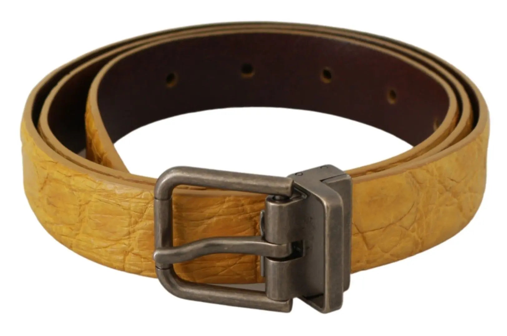Dolce & Gabbana Yellow Exotic Skin Leather Grey Buckle Belt - Zeiniez