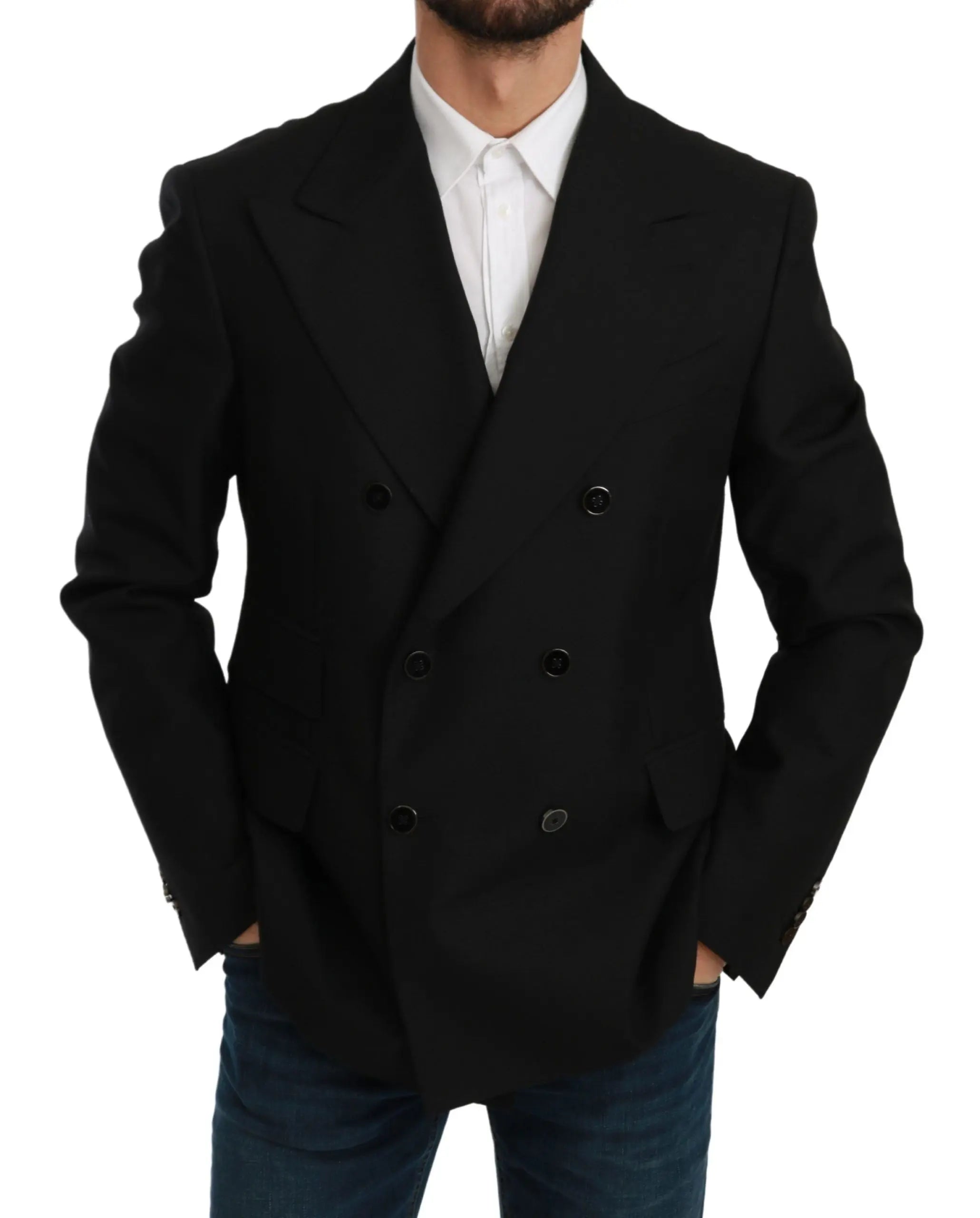 Dolce & Gabbana Black Slim Fit Jacket Coat Wool Blazer - Zeiniez