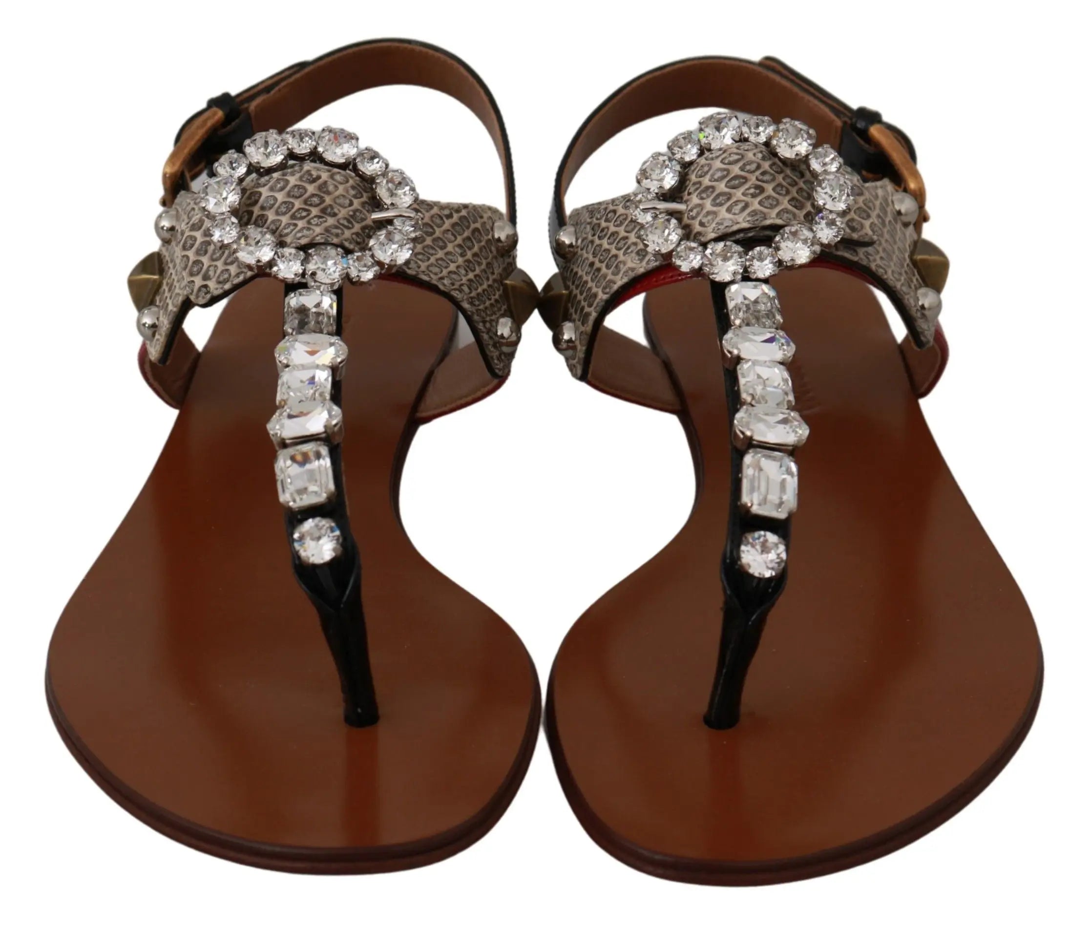 Dolce & Gabbana Leather Ayers Crystal Sandals Flip Flops Shoes - Zeiniez