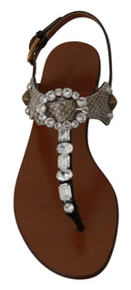 Dolce & Gabbana Leather Ayers Crystal Sandals Flip Flops Shoes - Zeiniez