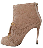 Dolce & Gabbana Pink Crystal Lace Booties Stilettos Shoes - Zeiniez