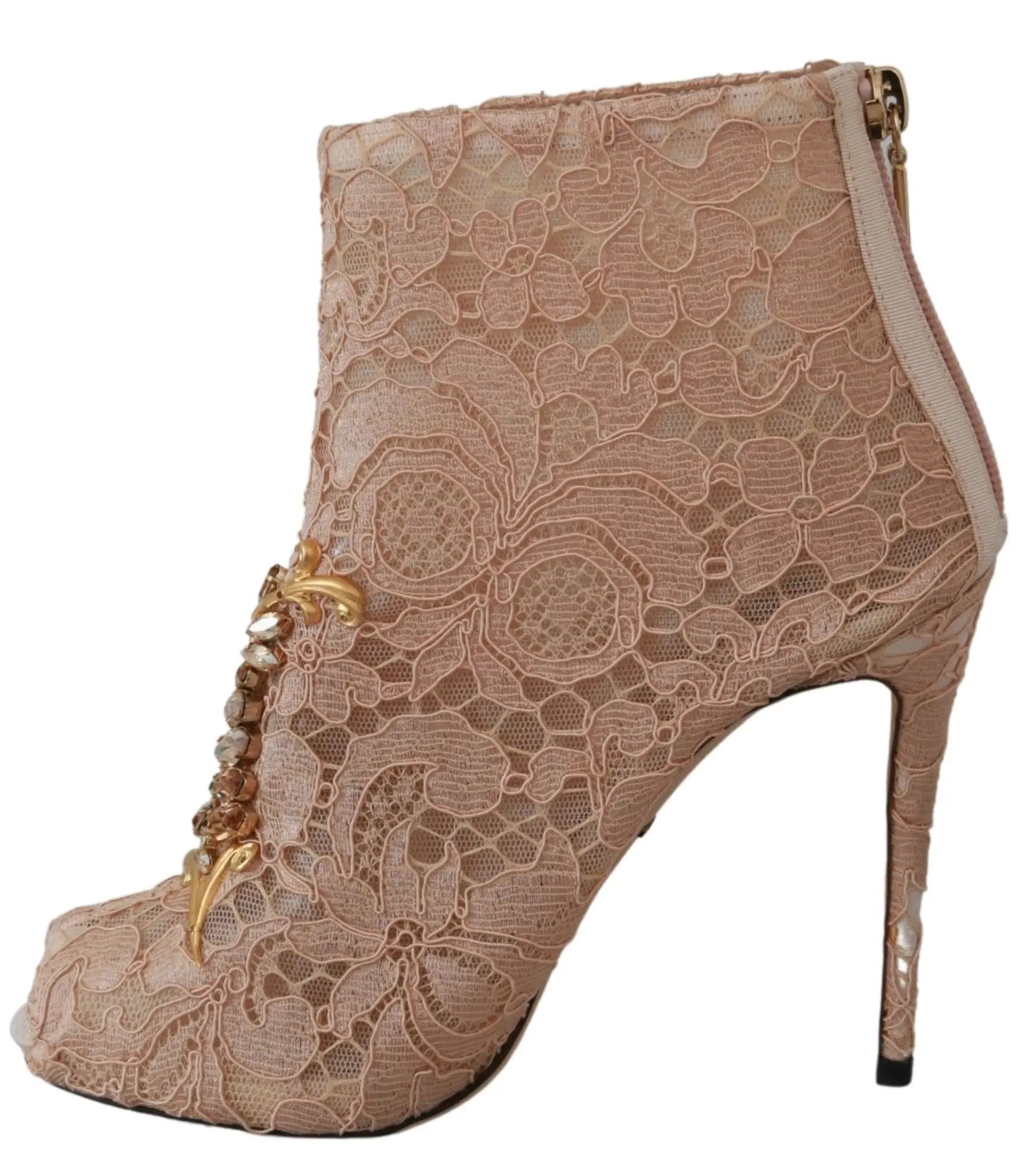 Dolce & Gabbana Pink Crystal Lace Booties Stilettos Shoes - Zeiniez