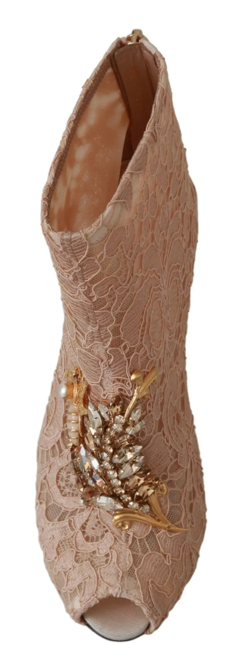 Dolce & Gabbana Pink Crystal Lace Booties Stilettos Shoes - Zeiniez