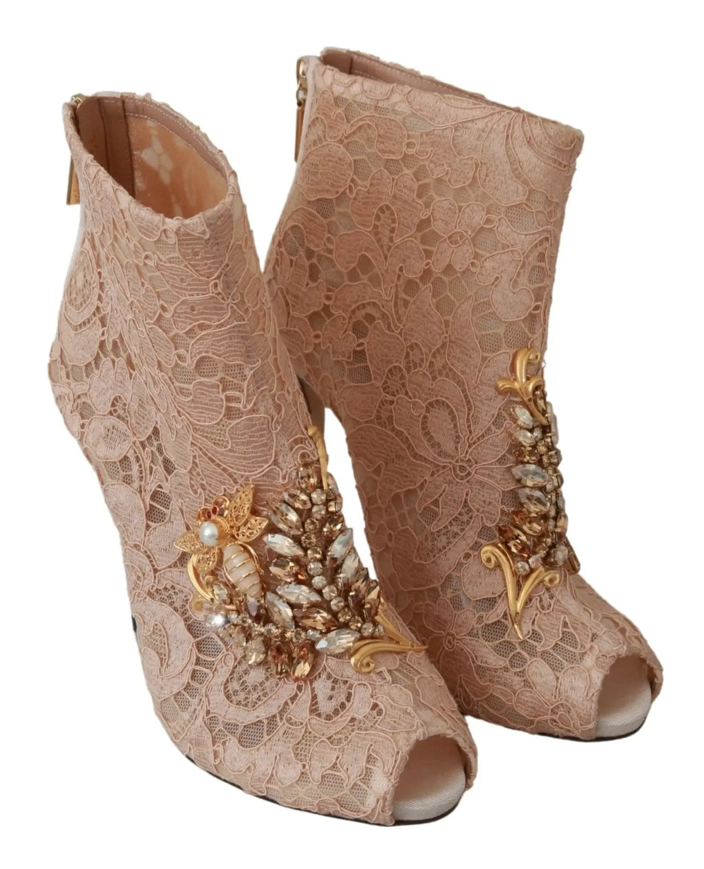 Dolce & Gabbana Pink Crystal Lace Booties Stilettos Shoes - Zeiniez